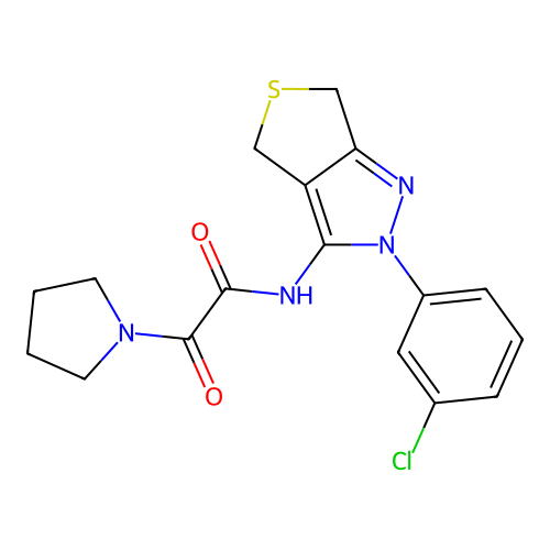 N-[2-(3-chlorophenyl)-2H,4H,6H-thieno[3,4-c]pyrazol-3-yl]-2-oxo-2-(pyrrolidin-1-yl)acetamide structure