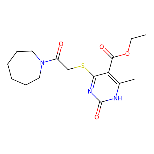 ethyl 4-{[2-(azepan-1-yl)-2-oxoethyl]sulfanyl}-6-methyl-2-oxo-1,2-dihydropyrimidine-5-carboxylate structure