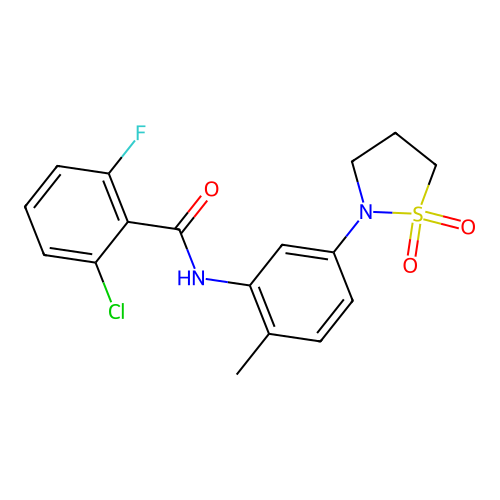 2-chloro-N-(5-(1,1-dioxidoisothiazolidin-2-yl)-2-methylphenyl)-6-fluorobenzamide structure