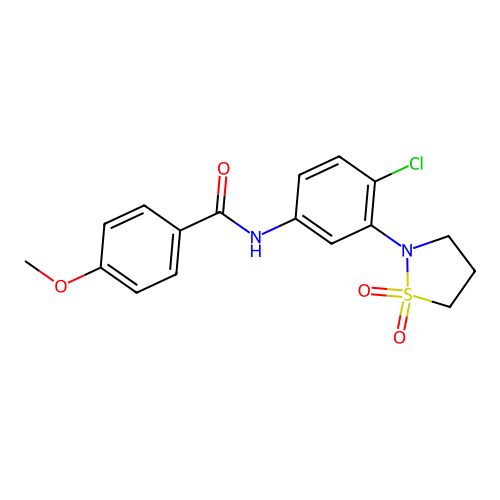 N-(4-chloro-3-(1,1-dioxidoisothiazolidin-2-yl)phenyl)-4-methoxybenzamide structure