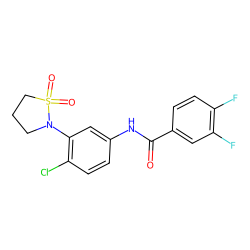 N-(4-chloro-3-(1,1-dioxidoisothiazolidin-2-yl)phenyl)-3,4-difluorobenzamide structure