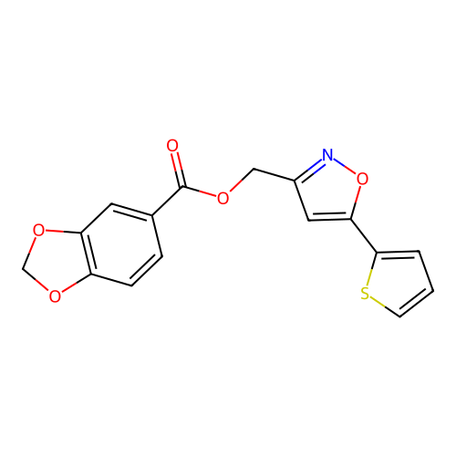 (5-(Thiophen-2-yl)isoxazol-3-yl)methyl benzo[d][1,3]dioxole-5-carboxylate structure