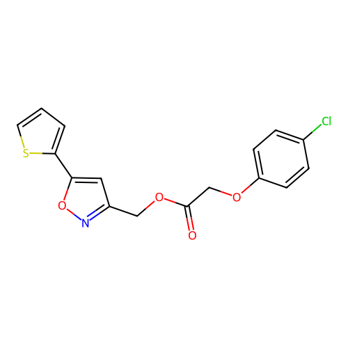 (5-(Thiophen-2-yl)isoxazol-3-yl)methyl 2-(4-chlorophenoxy)acetate structure