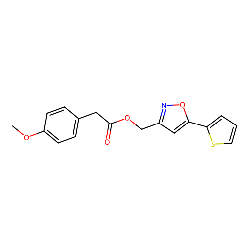 (5-(Thiophen-2-yl)isoxazol-3-yl)methyl 2-(4-methoxyphenyl)acetate structure