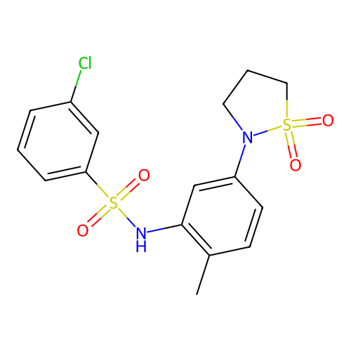 3-chloro-N-(5-(1,1-dioxidoisothiazolidin-2-yl)-2-methylphenyl)benzenesulfonamide structure