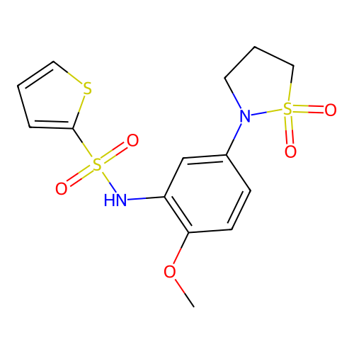 N-(5-(1,1-dioxidoisothiazolidin-2-yl)-2-methoxyphenyl)thiophene-2-sulfonamide structure