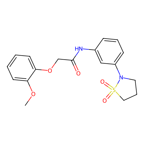 N-(3-(1,1-dioxidoisothiazolidin-2-yl)phenyl)-2-(2-methoxyphenoxy)acetamide structure