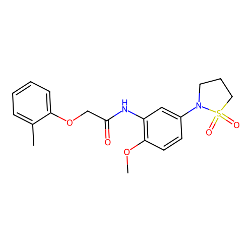 N-(5-(1,1-dioxidoisothiazolidin-2-yl)-2-methoxyphenyl)-2-(o-tolyloxy)acetamide structure
