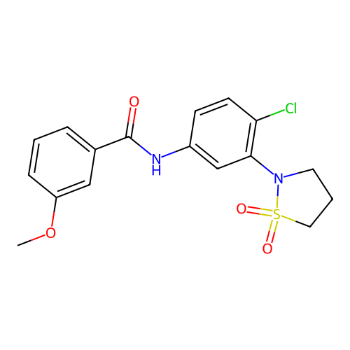 N-(4-chloro-3-(1,1-dioxidoisothiazolidin-2-yl)phenyl)-3-methoxybenzamide structure