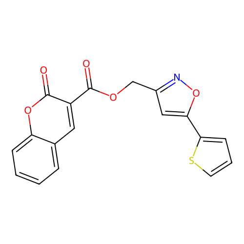 [5-(thiophen-2-yl)-1,2-oxazol-3-yl]methyl 2-oxo-2H-chromene-3-carboxylate structure