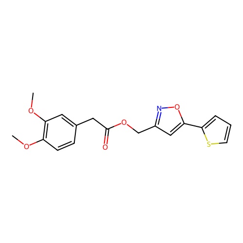 (5-(Thiophen-2-yl)isoxazol-3-yl)methyl 2-(3,4-dimethoxyphenyl)acetate structure