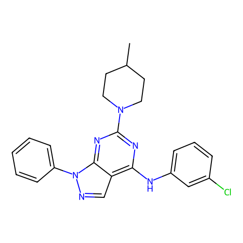 N-(3-chlorophenyl)-6-(4-methylpiperidin-1-yl)-1-phenyl-1H-pyrazolo[3,4-d]pyrimidin-4-amine structure