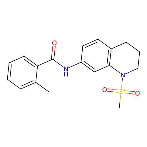 2-methyl-N-(1-methylsulfonyl-3,4-dihydro-2H-quinolin-7-yl)benzamide structure