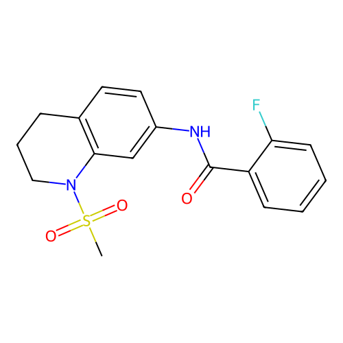 2-fluoro-N-(1-methylsulfonyl-3,4-dihydro-2H-quinolin-7-yl)benzamide structure