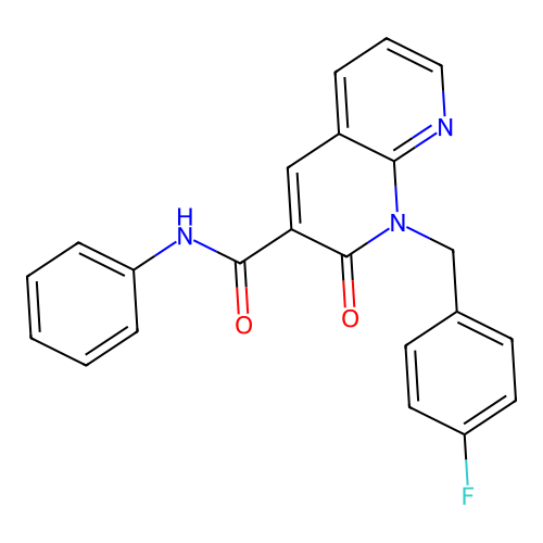 1-(4-fluorobenzyl)-2-oxo-N-phenyl-1,2-dihydro-1,8-naphthyridine-3-carboxamide structure