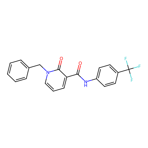 1-benzyl-2-oxo-N-[4-(trifluoromethyl)phenyl]-1,2-dihydropyridine-3-carboxamide structure