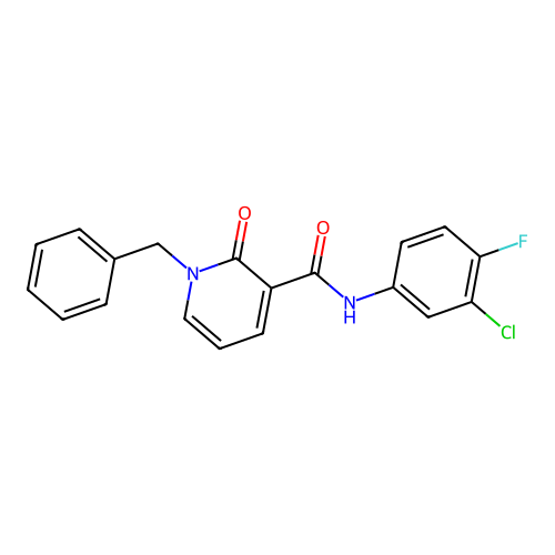 1-benzyl-N-(3-chloro-4-fluorophenyl)-2-oxo-1,2-dihydropyridine-3-carboxamide structure