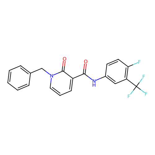 1-benzyl-N-[4-fluoro-3-(trifluoromethyl)phenyl]-2-oxo-1,2-dihydropyridine-3-carboxamide structure