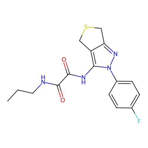 N'-[2-(4-fluorophenyl)-4,6-dihydrothieno[3,4-c]pyrazol-3-yl]-N-propyloxamide structure