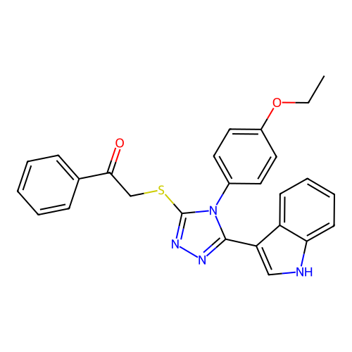 2-((4-(4-ethoxyphenyl)-5-(1H-indol-3-yl)-4H-1,2,4-triazol-3-yl)thio)-1-phenylethanone structure