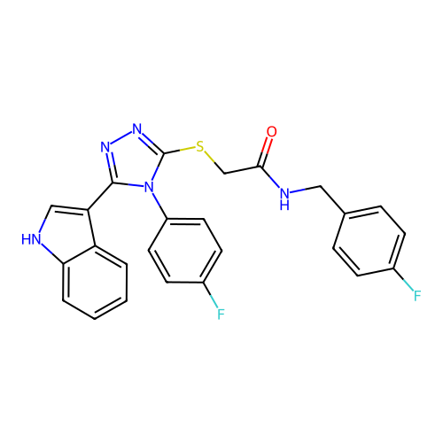 2-{[4-(4-fluorophenyl)-5-(1H-indol-3-yl)-4H-1,2,4-triazol-3-yl]sulfanyl}-N-[(4-fluorophenyl)methyl]acetamide structure