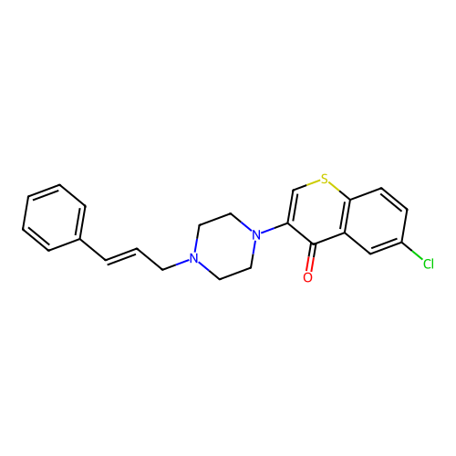 6-chloro-3-{4-[(2E)-3-phenylprop-2-en-1-yl]piperazin-1-yl}-4H-thiochromen-4-one structure