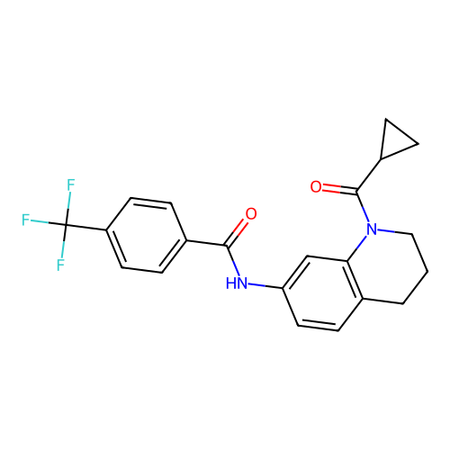 N-(1-cyclopropanecarbonyl-1,2,3,4-tetrahydroquinolin-7-yl)-4-(trifluoromethyl)benzamide structure