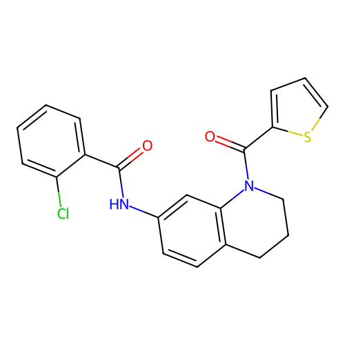 2-chloro-N-[1-(thiophene-2-carbonyl)-1,2,3,4-tetrahydroquinolin-7-yl]benzamide structure