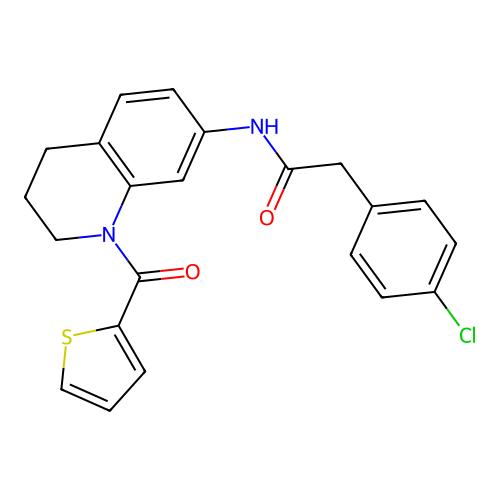 2-(4-chlorophenyl)-N-[1-(thiophene-2-carbonyl)-1,2,3,4-tetrahydroquinolin-7-yl]acetamide structure