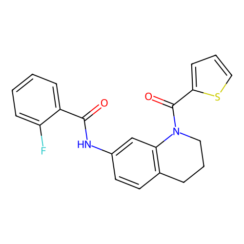 2-fluoro-N-[1-(thiophene-2-carbonyl)-1,2,3,4-tetrahydroquinolin-7-yl]benzamide structure