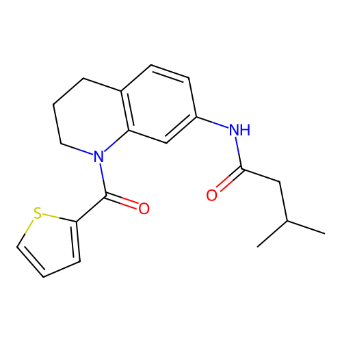 3-methyl-N-[1-(thiophene-2-carbonyl)-1,2,3,4-tetrahydroquinolin-7-yl]butanamide structure