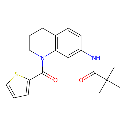 N-(1-(thiophene-2-carbonyl)-1,2,3,4-tetrahydroquinolin-7-yl)pivalamide structure