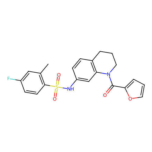 4-fluoro-N-[1-(furan-2-carbonyl)-1,2,3,4-tetrahydroquinolin-7-yl]-2-methylbenzene-1-sulfonamide structure