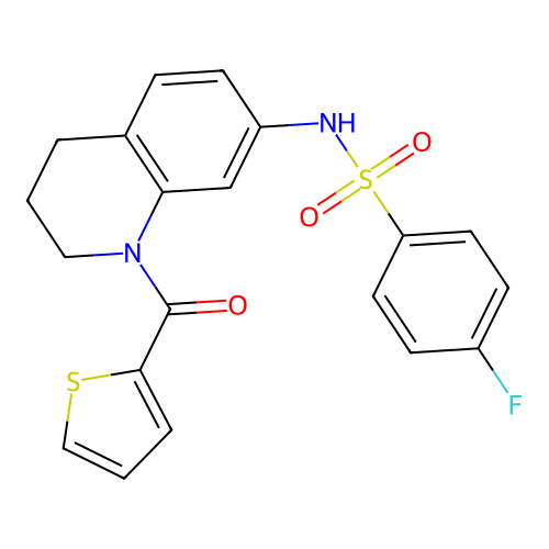 4-fluoro-N-[1-(thiophene-2-carbonyl)-1,2,3,4-tetrahydroquinolin-7-yl]benzene-1-sulfonamide structure