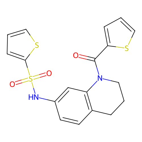 N-[1-(thiophene-2-carbonyl)-1,2,3,4-tetrahydroquinolin-7-yl]thiophene-2-sulfonamide structure