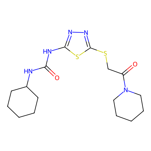 1-cyclohexyl-3-(5-{[2-oxo-2-(piperidin-1-yl)ethyl]sulfanyl}-1,3,4-thiadiazol-2-yl)urea structure