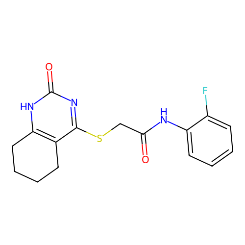 N-(2-fluorophenyl)-2-((2-oxo-1,2,5,6,7,8-hexahydroquinazolin-4-yl)thio)acetamide structure
