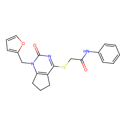 2-({1-[(furan-2-yl)methyl]-2-oxo-1H,2H,5H,6H,7H-cyclopenta[d]pyrimidin-4-yl}sulfanyl)-N-phenylacetamide structure