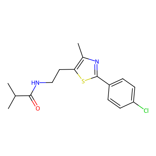N-{2-[2-(4-chlorophenyl)-4-methyl-1,3-thiazol-5-yl]ethyl}-2-methylpropanamide structure