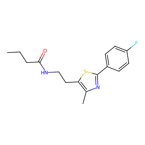 N-{2-[2-(4-fluorophenyl)-4-methyl-1,3-thiazol-5-yl]ethyl}butanamide structure