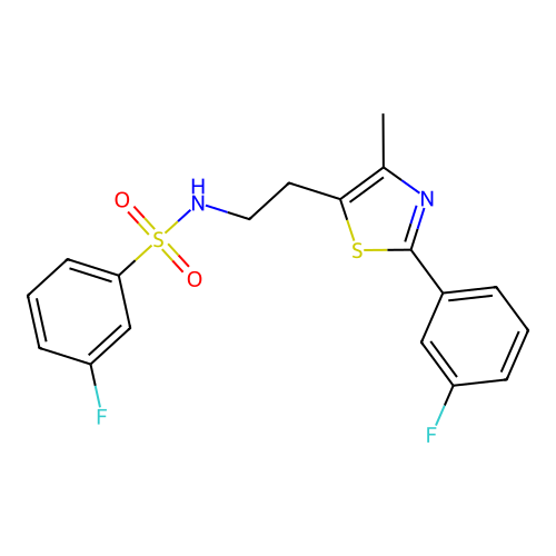 3-fluoro-N-{2-[2-(3-fluorophenyl)-4-methyl-1,3-thiazol-5-yl]ethyl}benzene-1-sulfonamide structure