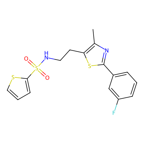 N-{2-[2-(3-fluorophenyl)-4-methyl-1,3-thiazol-5-yl]ethyl}thiophene-2-sulfonamide structure