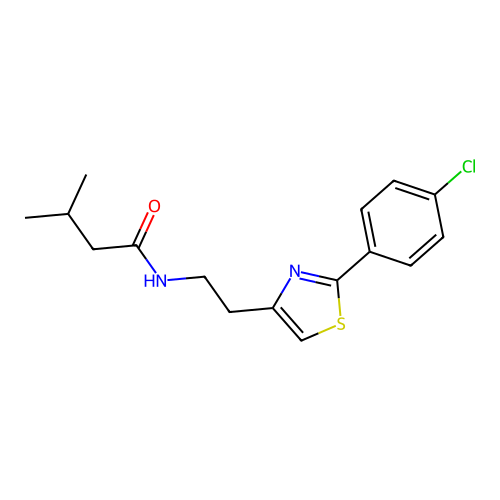 N-{2-[2-(4-chlorophenyl)-1,3-thiazol-4-yl]ethyl}-3-methylbutanamide structure