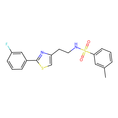 N-[2-[2-(3-fluorophenyl)-1,3-thiazol-4-yl]ethyl]-3-methylbenzenesulfonamide structure