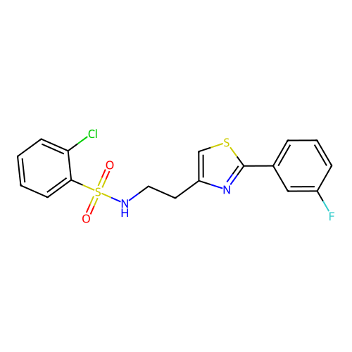2-chloro-N-[2-[2-(3-fluorophenyl)-1,3-thiazol-4-yl]ethyl]benzenesulfonamide structure