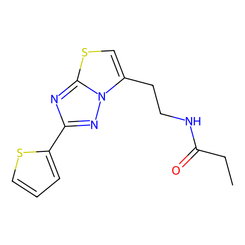 N-(2-(2-(thiophen-2-yl)thiazolo[3,2-b][1,2,4]triazol-6-yl)ethyl)propionamide structure