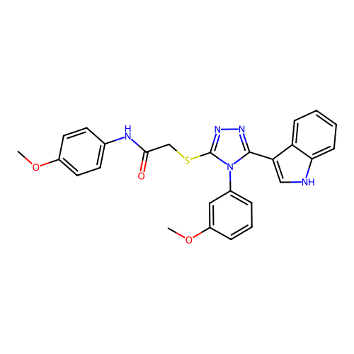 2-{[5-(1H-indol-3-yl)-4-(3-methoxyphenyl)-4H-1,2,4-triazol-3-yl]sulfanyl}-N-(4-methoxyphenyl)acetamide structure