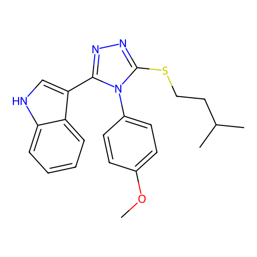 3-(5-(isopentylthio)-4-(4-methoxyphenyl)-4H-1,2,4-triazol-3-yl)-1H-indole structure