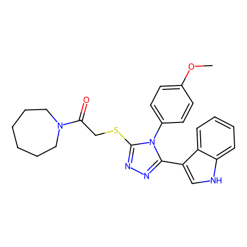 1-(azepan-1-yl)-2-{[5-(1H-indol-3-yl)-4-(4-methoxyphenyl)-4H-1,2,4-triazol-3-yl]sulfanyl}ethan-1-one structure
