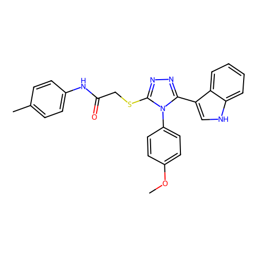 2-{[5-(1H-indol-3-yl)-4-(4-methoxyphenyl)-4H-1,2,4-triazol-3-yl]sulfanyl}-N-(4-methylphenyl)acetamide structure